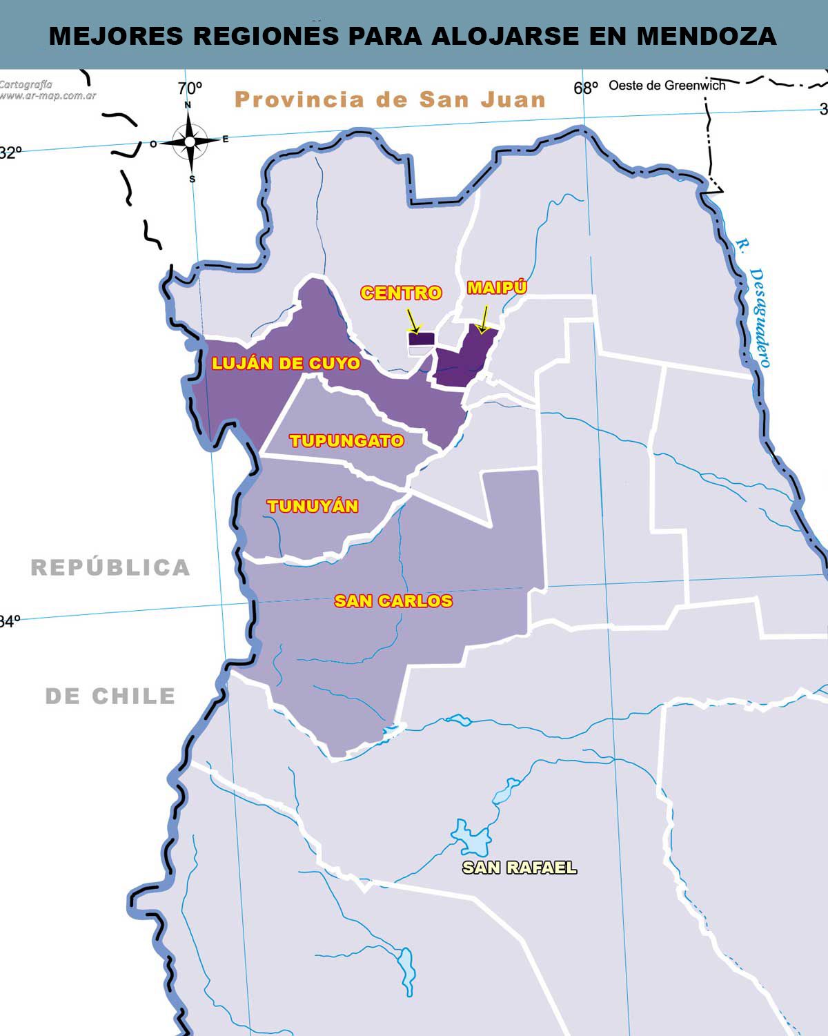 Mapa mejores regiones para quedarse en Mendoza