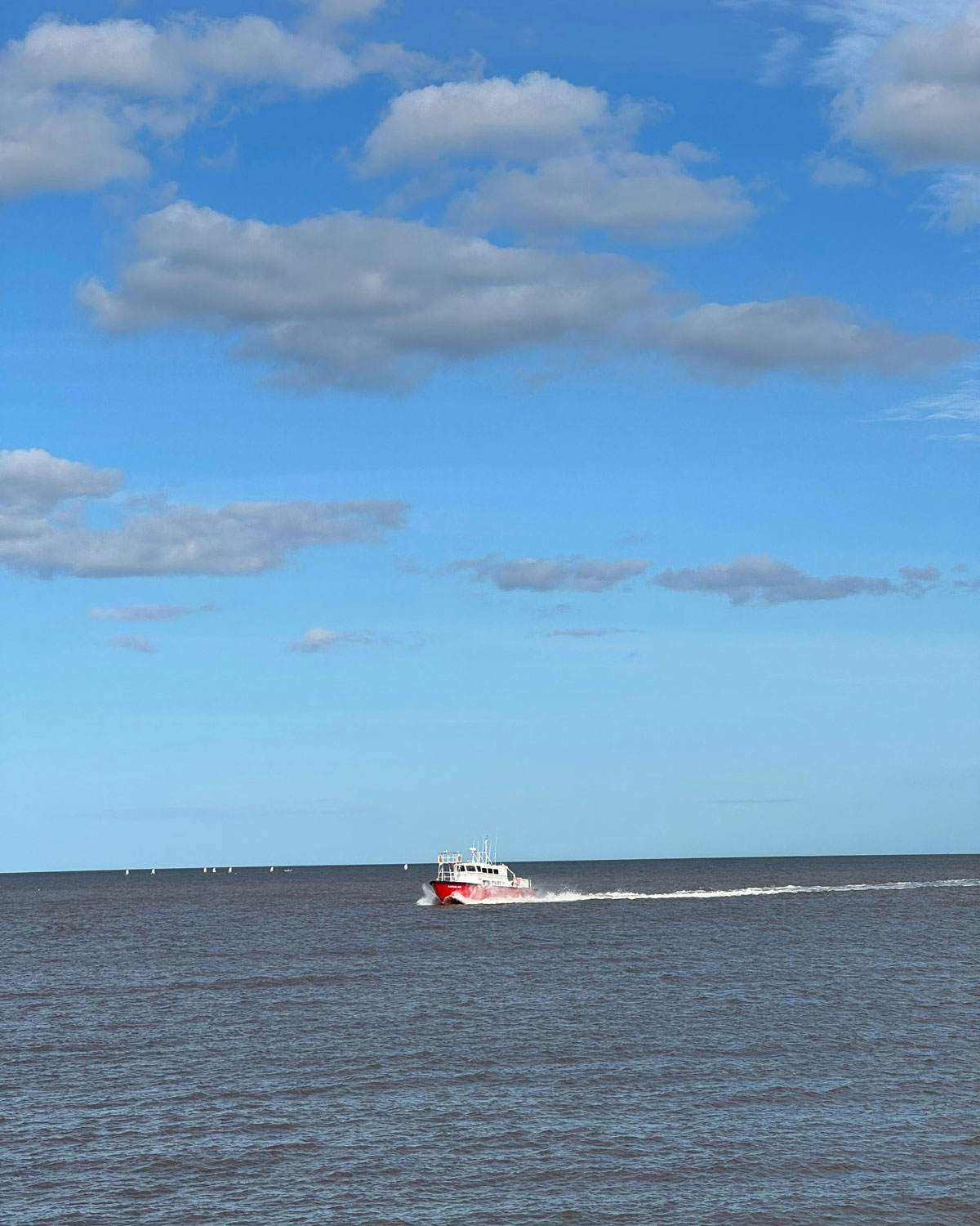 Imagen del Río de la Plata, bañando el barrio de Punta Carretas en Montevideo, con algunos barcos navegando en un día soleado.